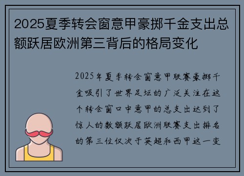 2025夏季转会窗意甲豪掷千金支出总额跃居欧洲第三背后的格局变化 2025夏季转会窗意甲豪掷千金支出总额跃居欧洲第三背后的格局变化